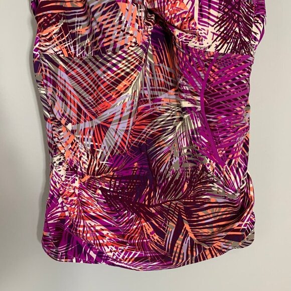 L.L. Bean purple jungle floral lined cups tankini‎ swimsuit top - Picture 3 of 9